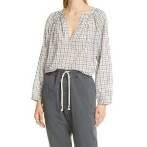 Nili Lotan Brooke Check Plaid Cotton Blouse Size Small